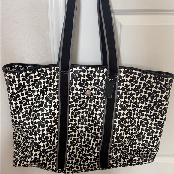 Coach Handbags - Coach Black & White Signature Canvas Tote with Straps (X-Large 20 x 12 x 6)